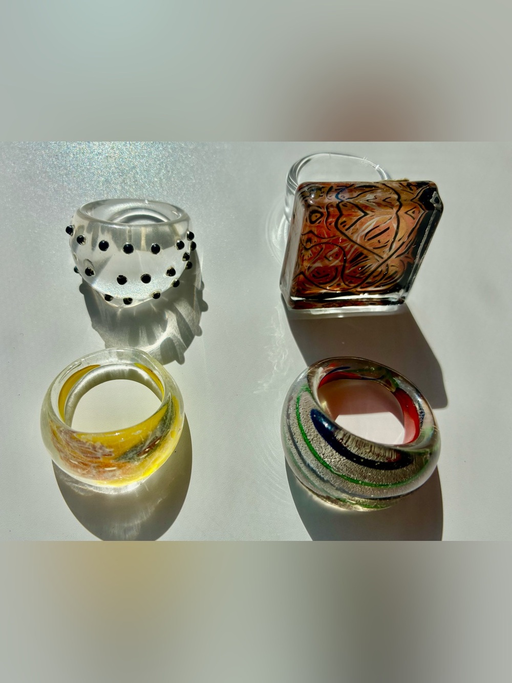Assorted Colorful Glass Rings Set of 4
